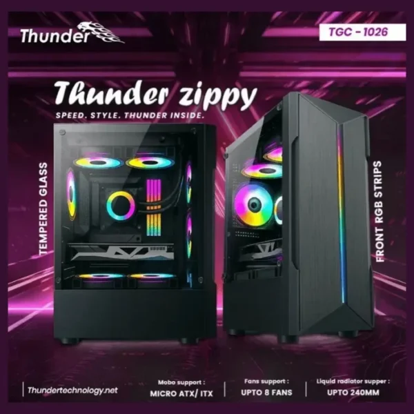 Thunder Zippy PC Case Tempered Glass Side Panel, Black, TGC-1026