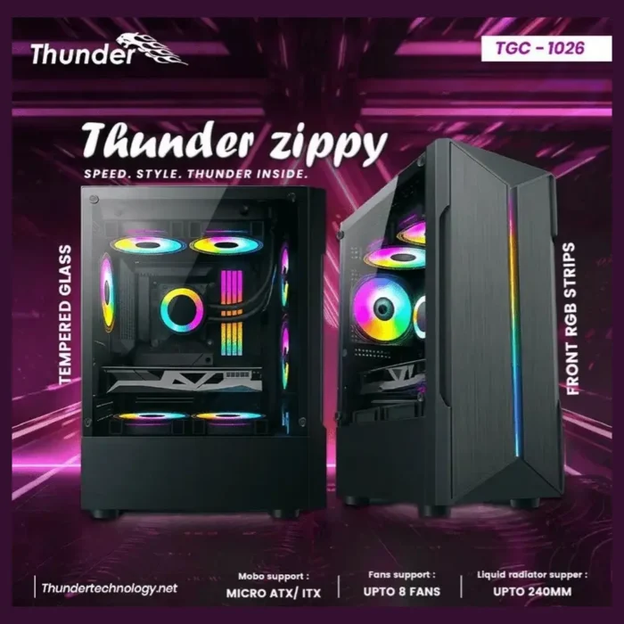 Thunder Zippy PC Case Tempered Glass Side Panel, Black, TGC-1026