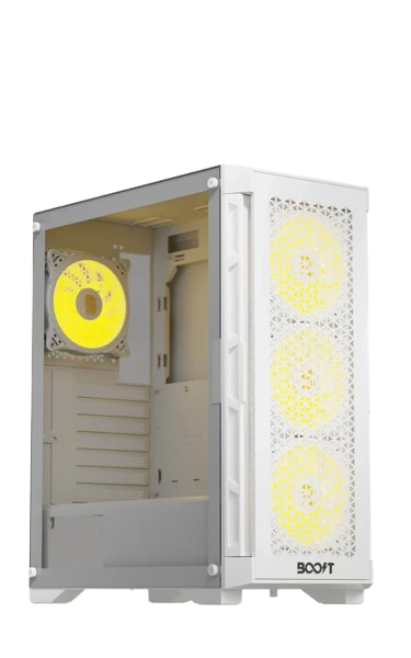 Boost Enclosure Pro Series P300 White Mid-Tower ATX Gaming Case with 4 ARGB Fans