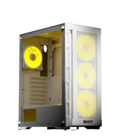 Boost Enclosure Pro Series P300 White Mid-Tower ATX Gaming Case with 4 ARGB Fans